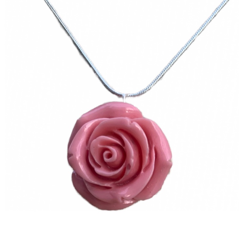 Pink Rose Necklace.. Ss Chain